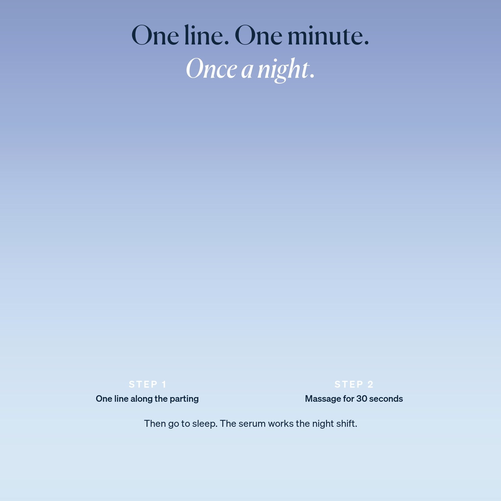 The ritual: one line along the parting, massage for 30 seconds, once a night
